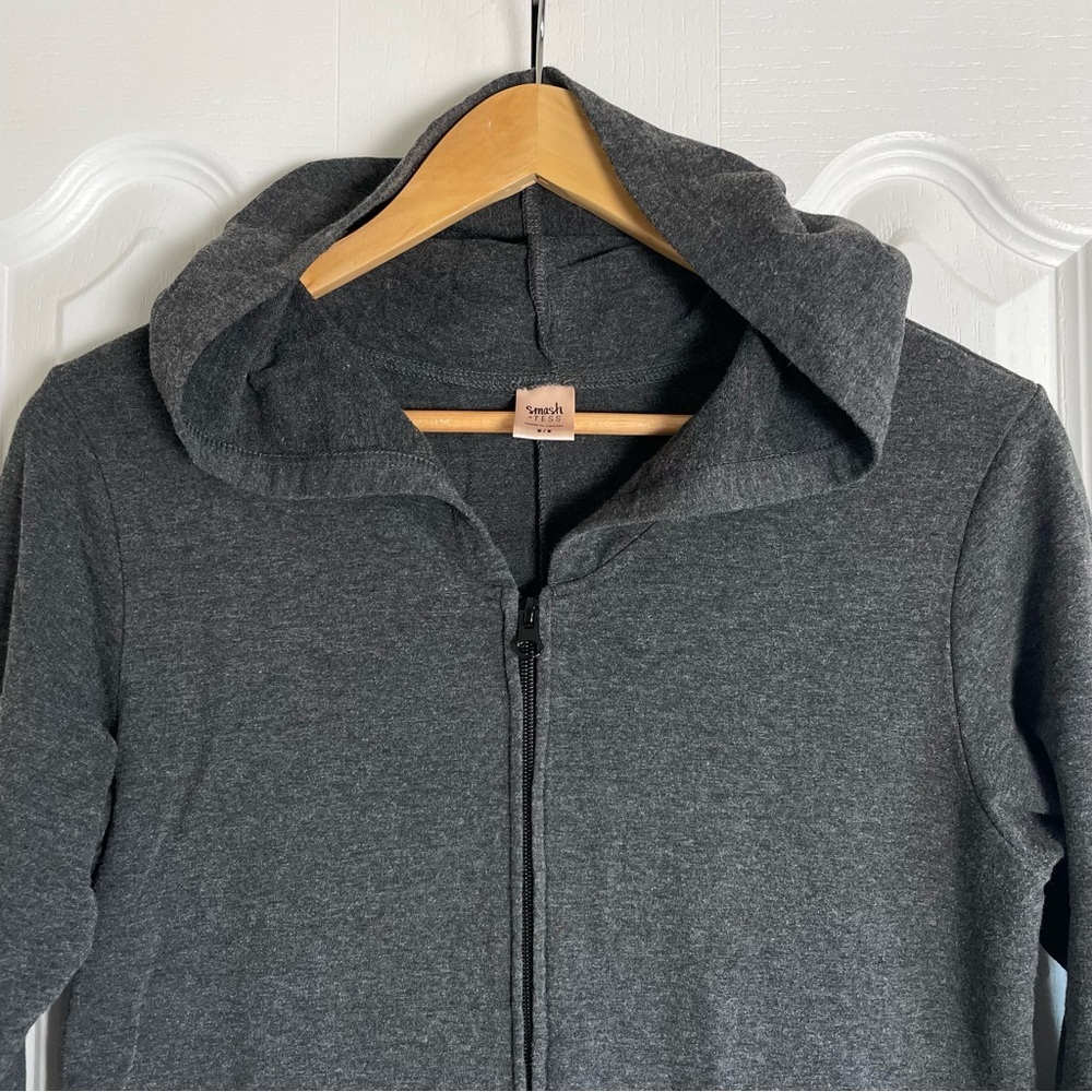 Smash + Tess Long Sleeve Hooded Jumpsuit Women’s M Charcoal Gray Zip Super Soft - Picture 2 of 15